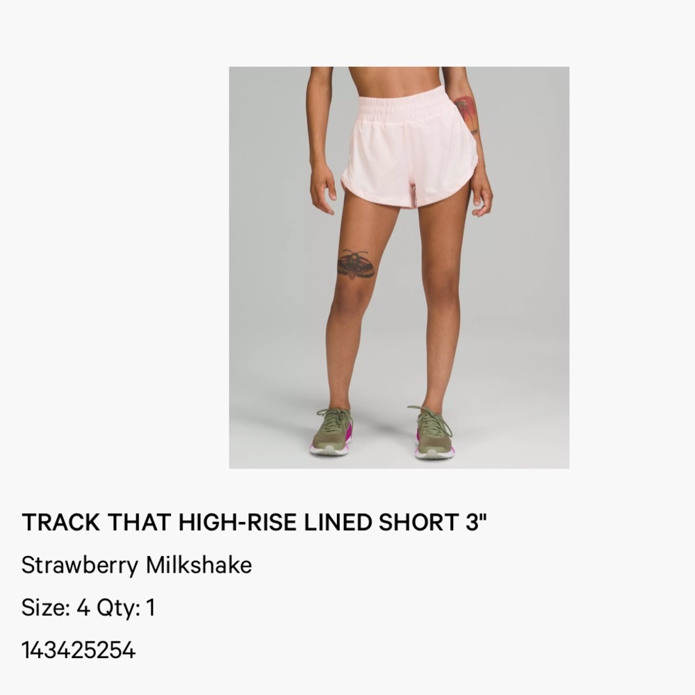 Lululemon Track That High Rise Shorts 3” size 4 strawberry milkshake